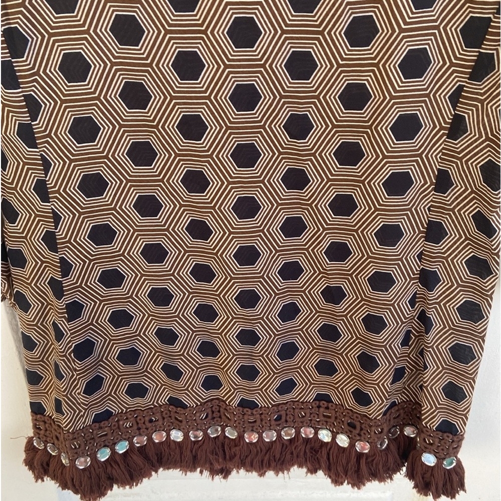 Tory Burch Brown tunic top with MIRROR CIRCLE TRIM AROUND NECK & Bottom size 2 - Picture 8 of 15